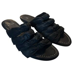 Stuart Weitzman Black Knotted Sueded Flat Sandals Size 9.5 N Slip On